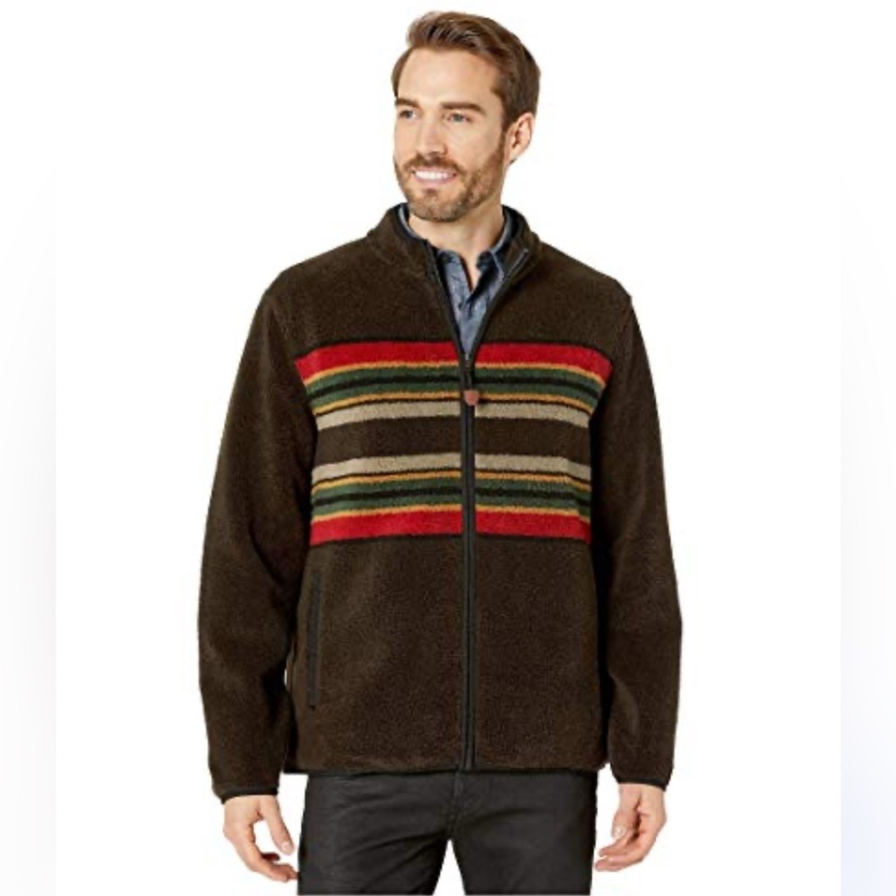 Pendleton zip up fleece jacket camp stripe‎ outdoors winter warm fall sweater